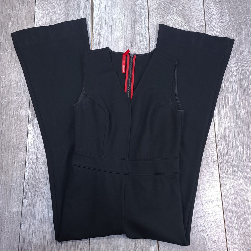 Spanx Jumpsuit Womens XS Petite Black Wide Leg Sleeveless V-Neck Ponte Stretch